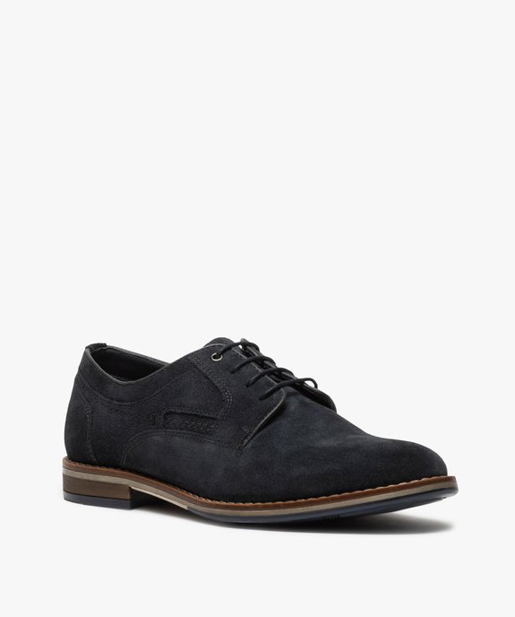 Derbies homme unis à lacets dessus en cuir retourné vue2 - GEMO(URBAIN) - GEMO