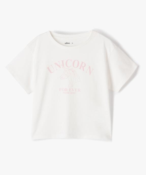 Tee-shirt fille à manches courtes coupe courte et large vue1 - GEMO (ENFANT) - GEMO