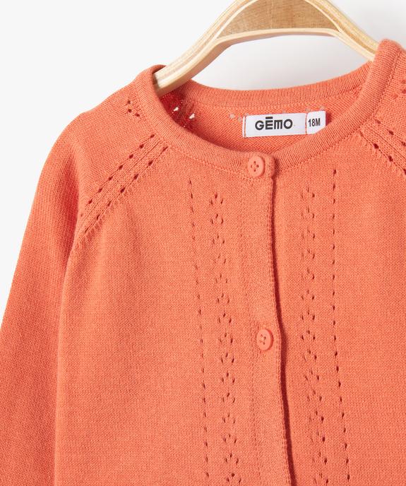 Gilet court avec détails ajourés bébé fille vue2 - GEMO(BEBE DEBT) - GEMO