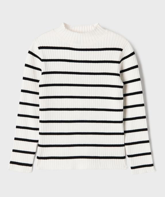 Pull rayé en maille côtelée à col montant fille vue2 - GEMO 4G FILLE - GEMO