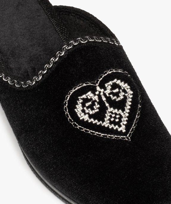 Chaussons femme mules confort en velours brodés cœur vue6 - GEMO(HOMWR FEM) - GEMO
