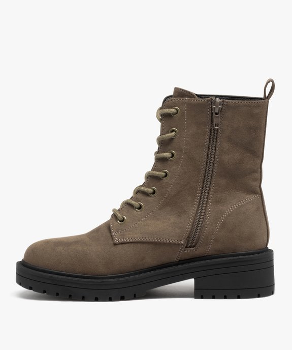 Boots femme dessus uni en suédine à zip et à lacets vue3 - GEMO (CASUAL) - GEMO