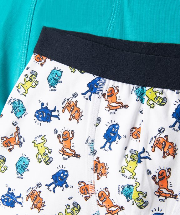 Boxer garçon en coton stretch avec motifs monstres (lot de 2) vue2 - GEMO 4G GARCON - GEMO