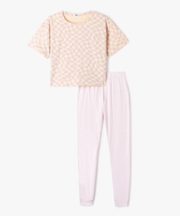 Pyjama fille avec haut à motif damier et bas uni vue1 - GEMO (JUNIOR) - GEMO