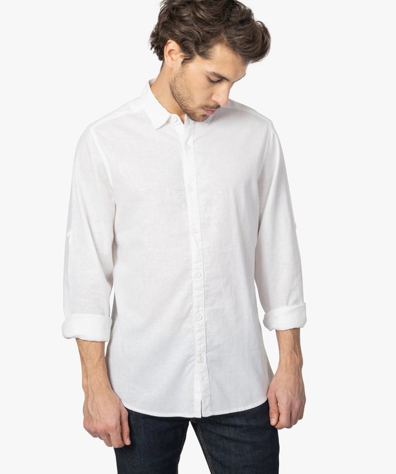 Chemise homme à manches longues en lin et coton vue1 - GEMO (HOMME) - GEMO