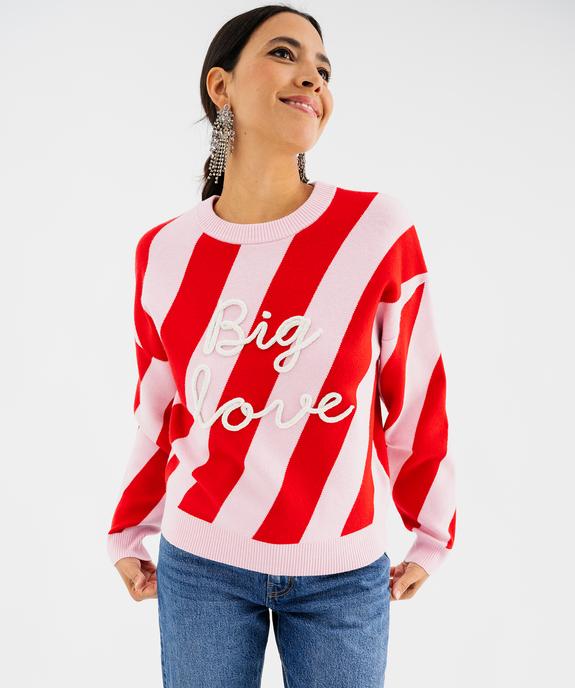 Pull col rond rayé Noël femme vue3 - GEMO(FEMME PAP) - GEMO