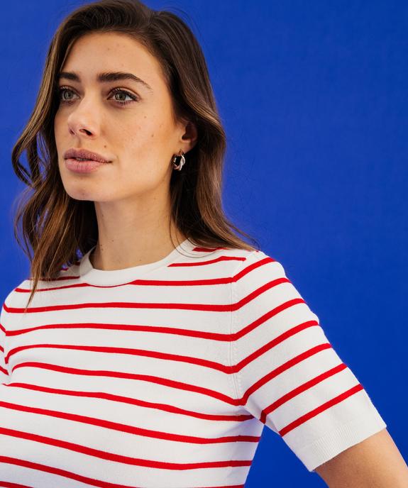 Pull manches courtes à rayures femme vue2 - GEMO 4G FEMME - GEMO