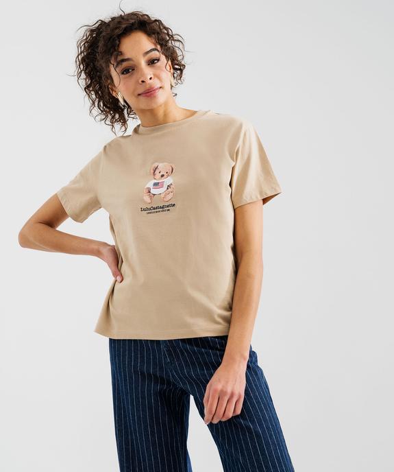 Tee-shirt manches courtes avec motif ourson femme - LuluCastagnette vue2 - LULU CASTAGNETTE G4G D - GEMO