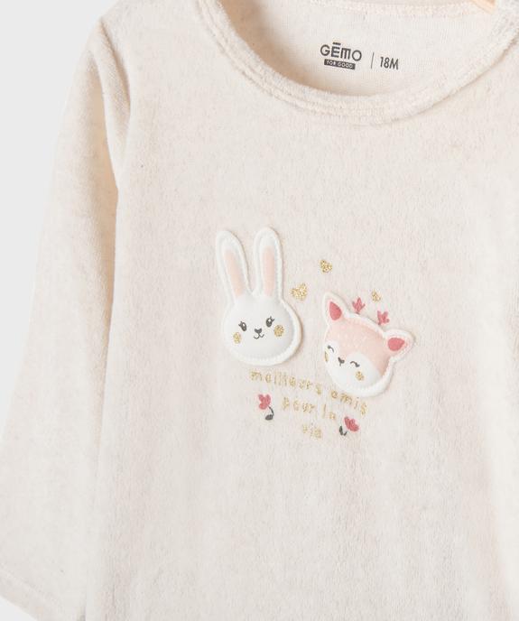 Pyjama 2 pièces en velours à motifs animaux bébé fille vue2 - GEMO 4G BEBE - GEMO