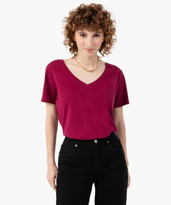 Tee-shirt femme à manches courtes avec col V vue1 - GEMO(FEMME PAP) - GEMO