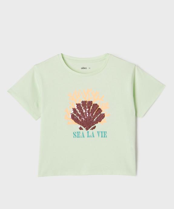 Tee-shirt manches courtes avec motif en sequins réversibles fille vue1 - GEMO (ENFANT) - GEMO