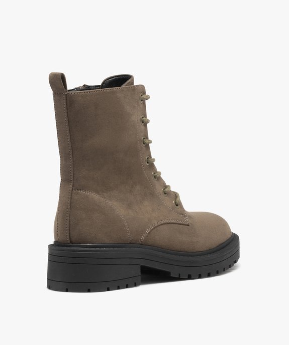 Boots femme dessus uni en suédine à zip et à lacets vue4 - GEMO (CASUAL) - GEMO