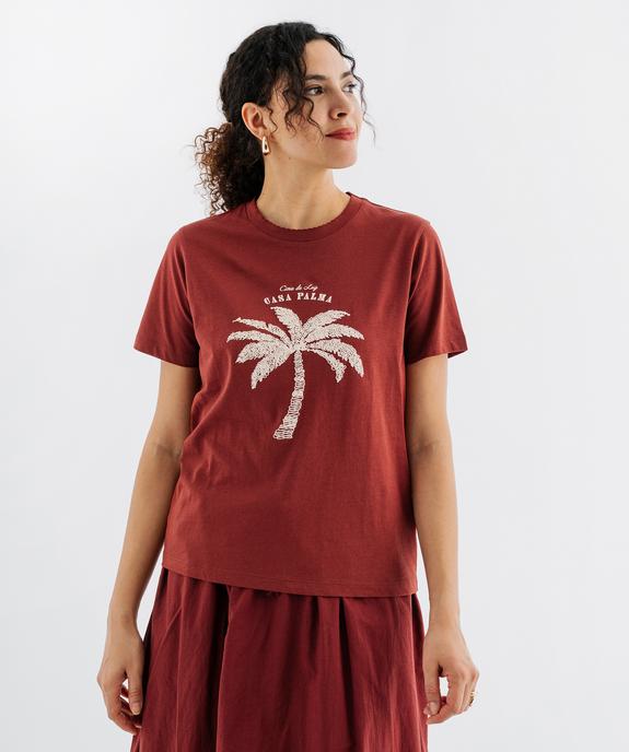 Tee-shirt manches courtes en jersey de coton imprimé à col festonné femme vue4 - GEMO(FEMME PAP) - GEMO