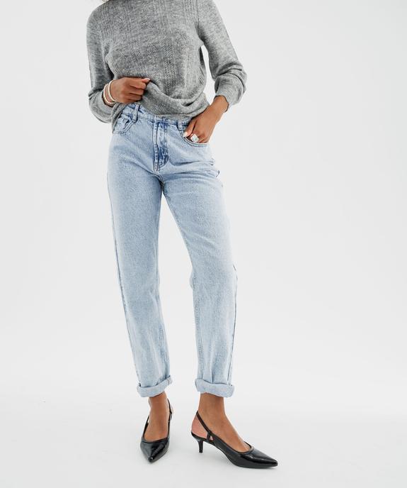 Jean straight délavé à strass femme vue1 - GEMO(FEMME PAP) - GEMO