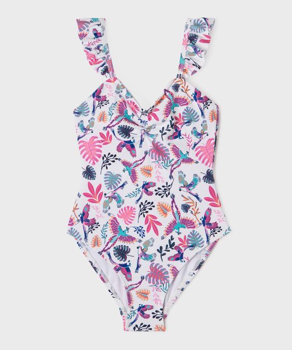 Maillot de bain 1 pièce fleuri à bretelles volantées fille vue1 - GEMO (ENFANT) - GEMO
