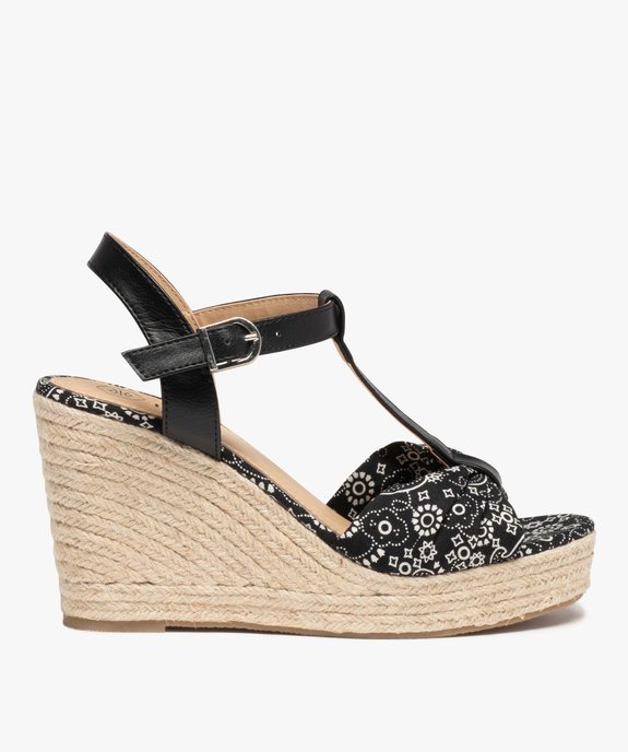 Sandales femme à talon compensé et bride drapée en tissu vue1 - GEMO(URBAIN) - GEMO
