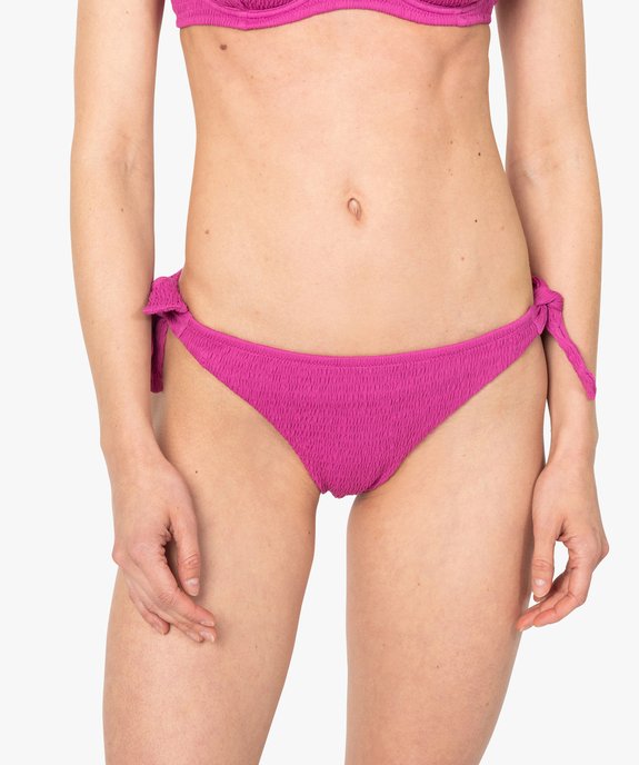 Bas de maillot de bain femme forme tanga en maille gaufrée vue1 - GEMO (PLAGE) - GEMO