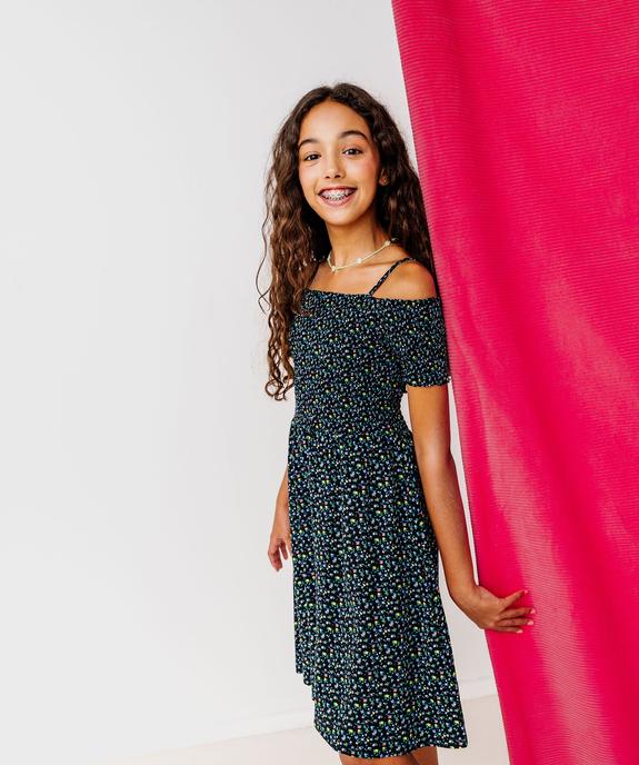 Robe fleurie à fines bretelles et buste smocké fille vue6 - GEMO 4G FILLE - GEMO