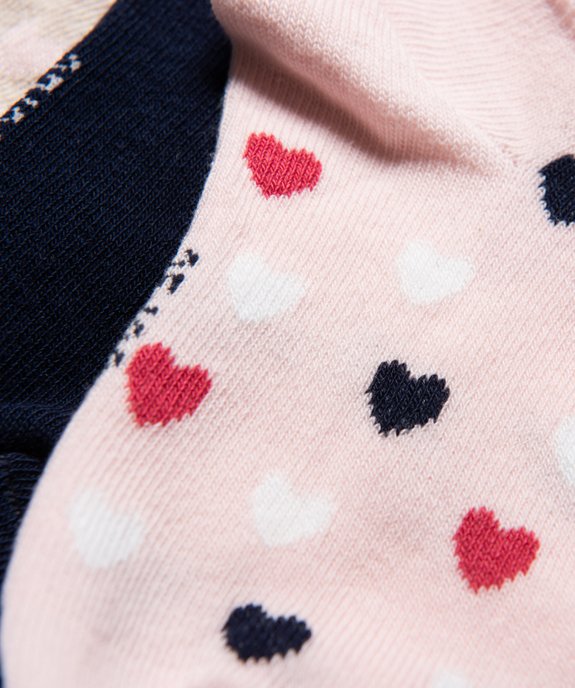Chaussettes ultra-courtes motifs cœurs fille (lot de 5) vue2 - GEMO 4G FILLE - GEMO