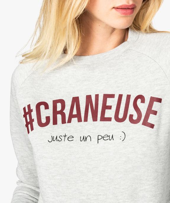 Sweat femme molletonné et imprimé à manches raglan vue2 - FOLLOW ME - GEMO