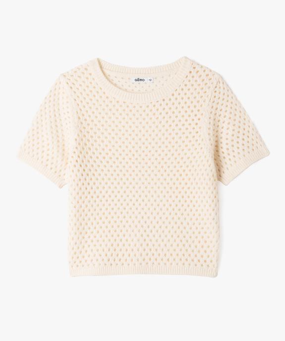 Pull court ajouré à manches courtes fille vue1 - GEMO (JUNIOR) - GEMO