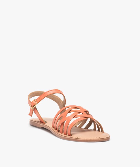 Sandales fille à fines lanières en cuir uni vue2 - GEMO (ENFANT) - GEMO