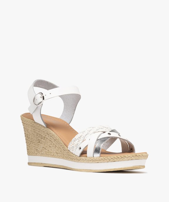 Sandales à brides en cuir sur semelle compensée femme - Tanéo vue2 - TANEO - GEMO