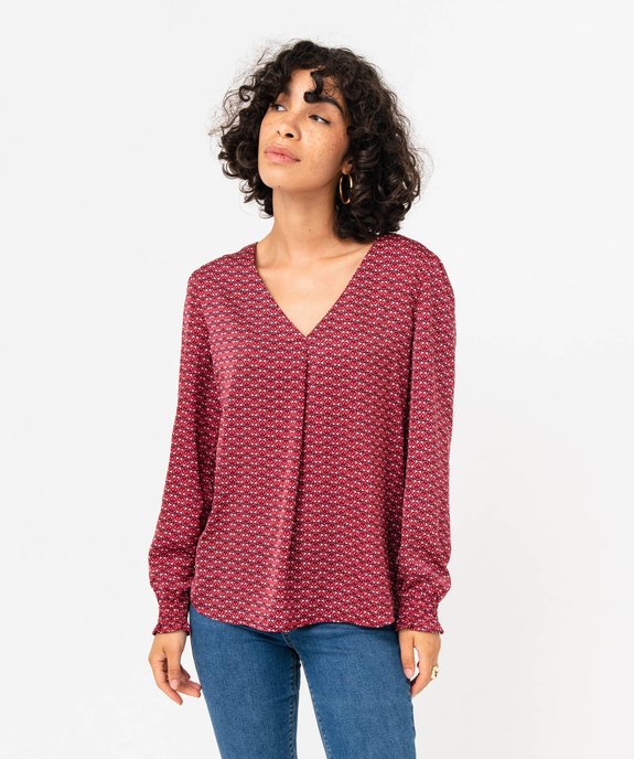 Blouse imprimée à manches longues avec col V femme vue1 - GEMO 4G FEMME - GEMO