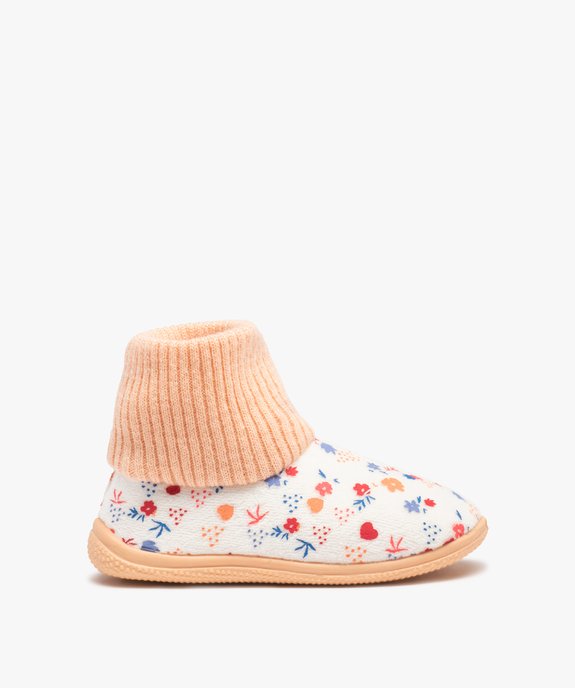 Chaussons bébé fille en velours imprimé et col chaussette vue1 - GEMO (ENFANT) - GEMO