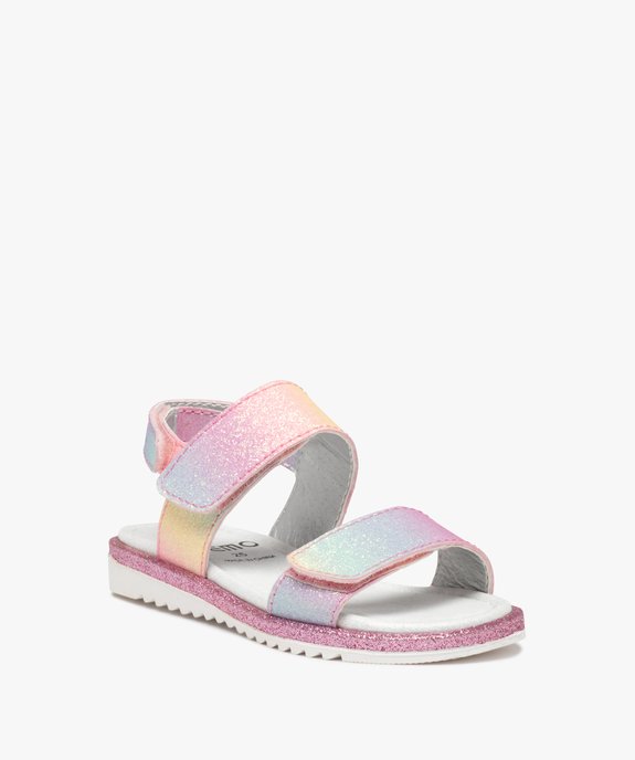 Sandales fille à brides scratch pailletées et irisées vue2 - GEMO (ENFANT) - GEMO