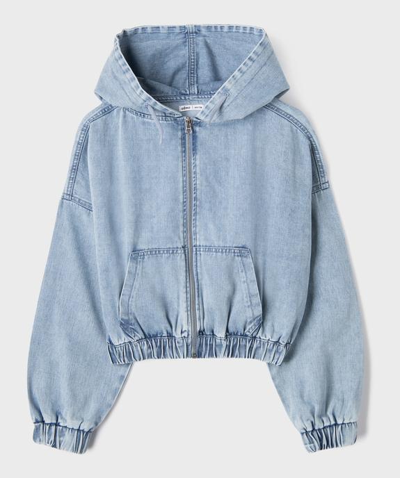 Veste en jean à capuche fermeture zippée fille vue1 - GEMO (JUNIOR) - GEMO