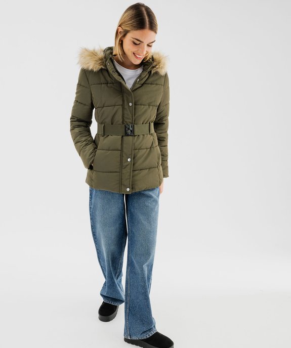 Blouson matelassé avec capuche à bord amovible et ceinture femme vue10 - GEMO(FEMME PAP) - GEMO