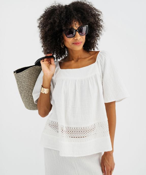 Blouse en gaze de coton avec détails brodés femme vue1 - GEMO(FEMME PAP) - GEMO