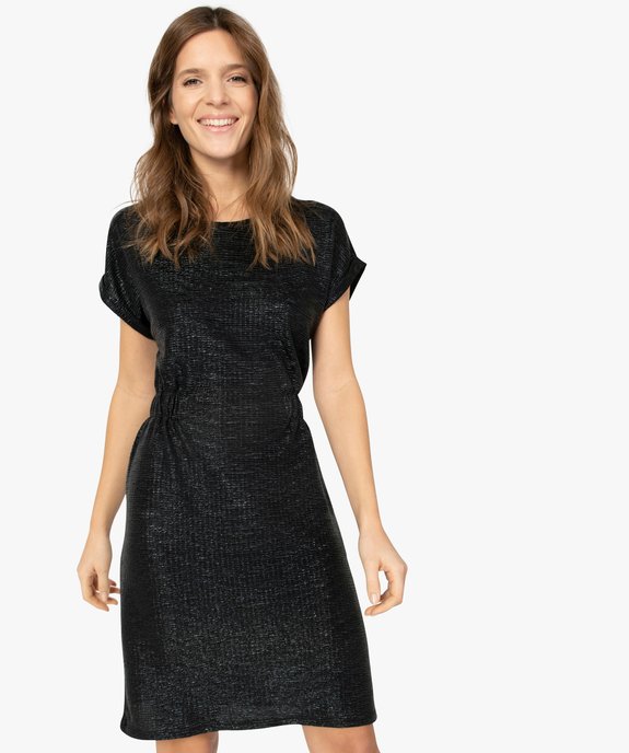 Robe femme à manches courtes en matière pailletée vue1 - GEMO(FEMME PAP) - GEMO