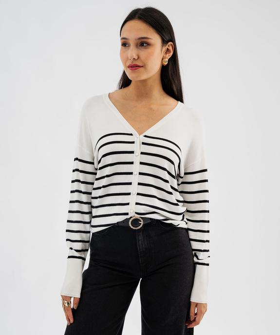Gilet rayé en maille fluide et douce femme vue1 - GEMO 4G FEMME - GEMO
