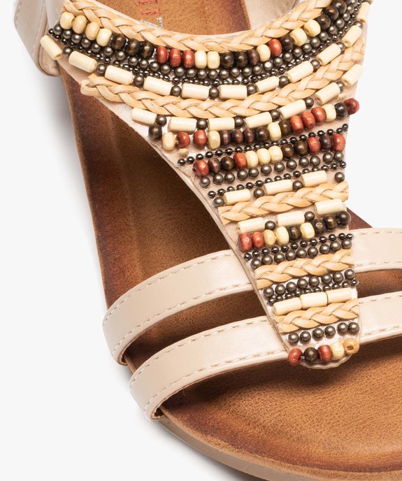 Sandales femme à petit talon compensé dessus en perles vue6 - SANS MARQUE - GEMO