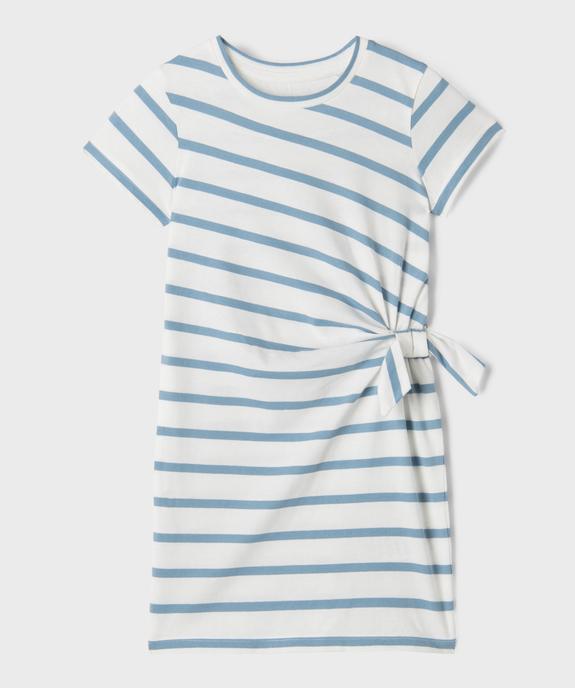 Robe courte en coton avec noeud à la taille fille vue1 - GEMO 4G FILLE - GEMO