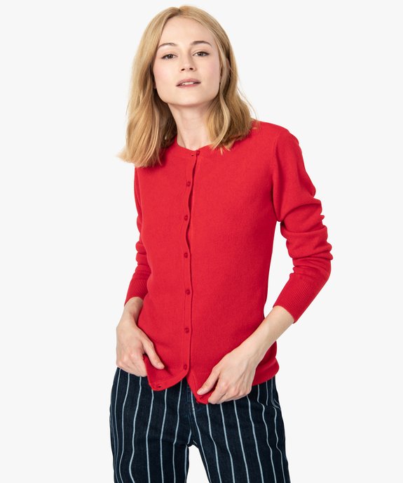 Gilet femme boutonné coupe classique et col rond vue1 - GEMO (MAILLE) - GEMO