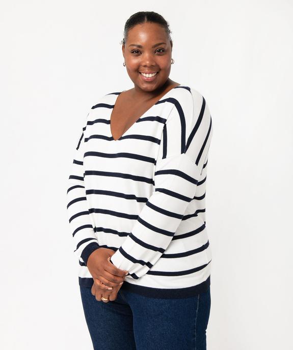 Pull fin à col V rayé femme grande taille vue1 - GEMO 4G GT - GEMO