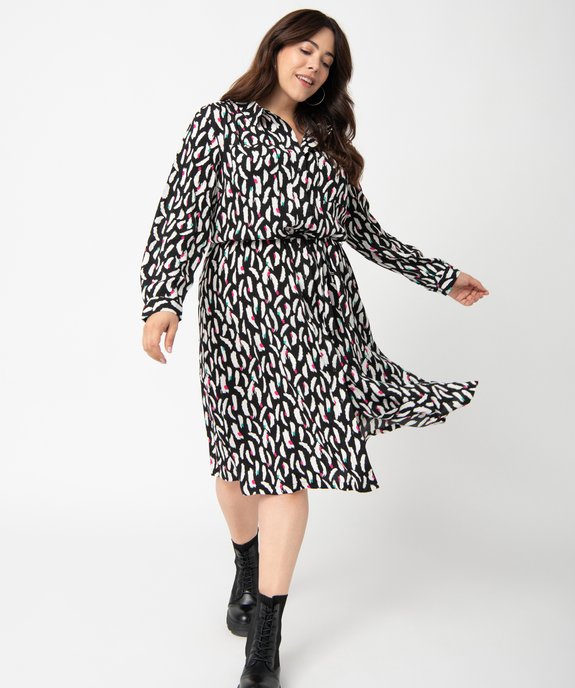 Robe chemise femme grande taille à manches longues et motifs vue1 - GEMO (G TAILLE) - GEMO
