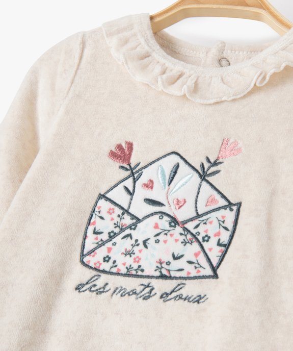 Pyjama bébé fille en velours avec motif et volant sur le col vue2 - GEMO(BB COUCHE) - GEMO