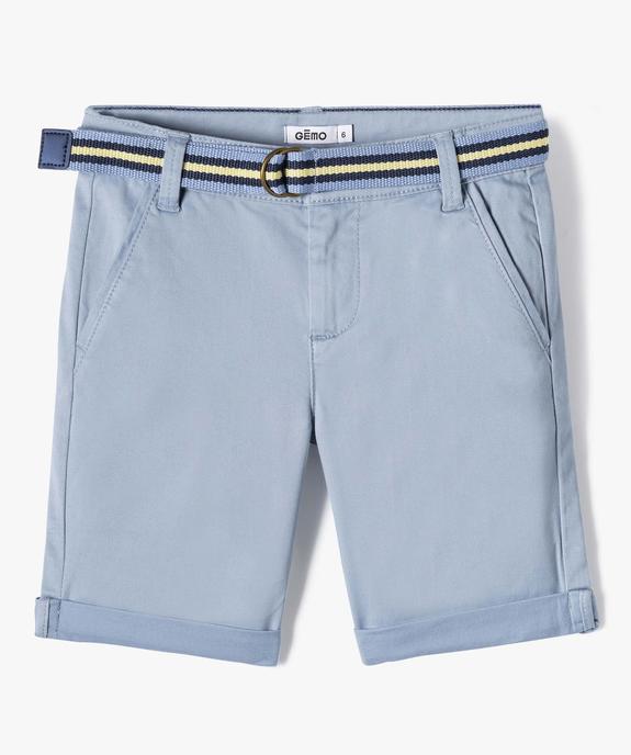 Bermuda garçon en toile avec revers et ceinture tricolore vue2 - GEMO 4G GARCON - GEMO