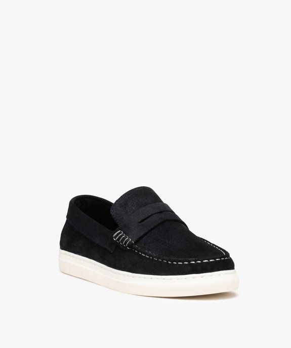 Mocassins homme dessus cuir retourné uni – Tanéo vue2 - TANEO - GEMO