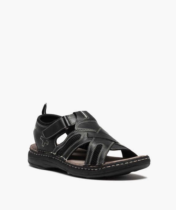Sandales homme confort dessus cuir à surpiqûres contrastées vue2 - GEMO (CONFORT) - GEMO