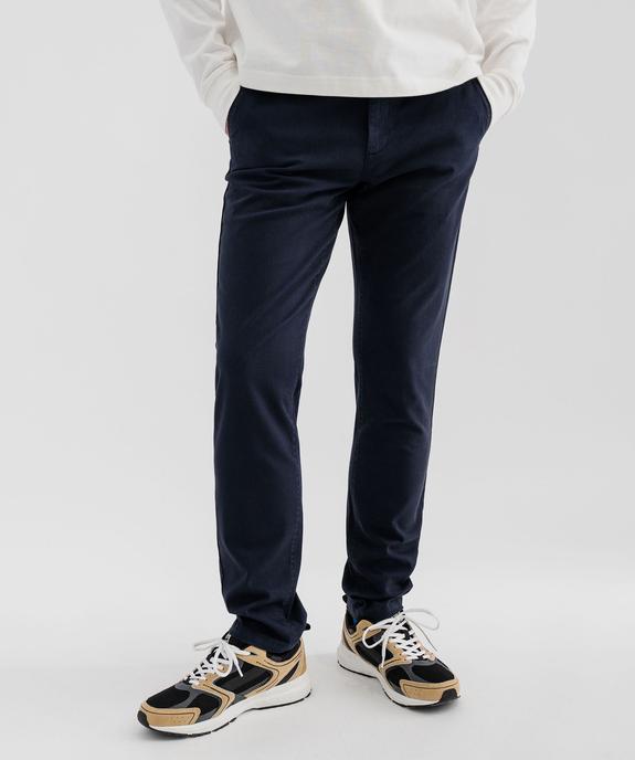 Pantalon chino coupe slim en toile de coton stretch au coloris unique homme vue1 - GEMO 4G HOMME - GEMO