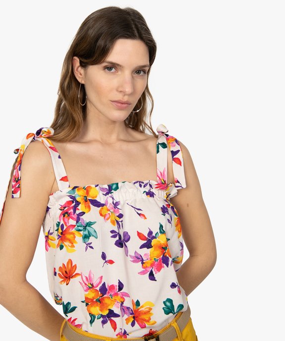 Débardeur femme à motifs fleuris et bretelles à nouer vue2 - GEMO(FEMME PAP) - GEMO