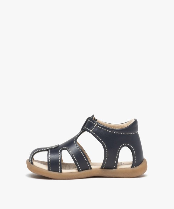 Sandales bébé garçon unies en cuir et fermeture à scratch vue3 - GEMO(BEBE DEBT) - GEMO