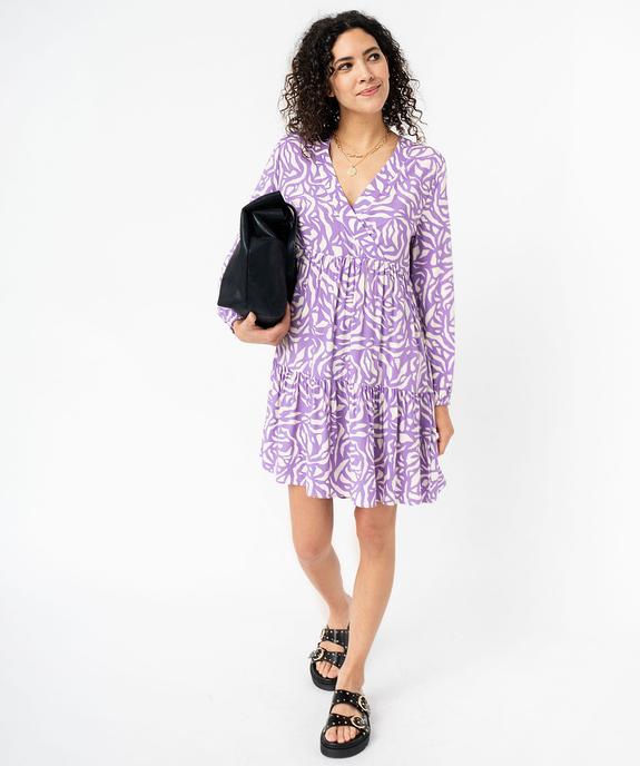 Robe imprimée à manches longues avec volants femme vue1 - GEMO(FEMME PAP) - GEMO