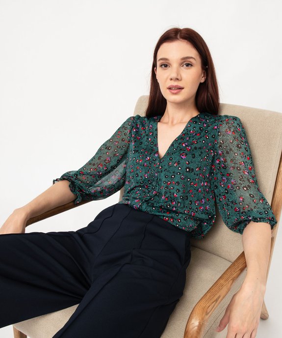 Chemise imprimée à manches 3/4 en voile femme vue1 - GEMO(FEMME PAP) - GEMO
