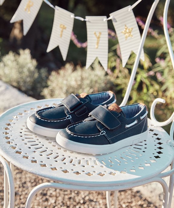 Chaussures bateau garçon bi-matières à scratch vue6 - GEMO (ENFANT) - GEMO